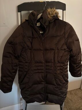 Quilted Puffer Coat with Faux Fur Hood - Dark Brown